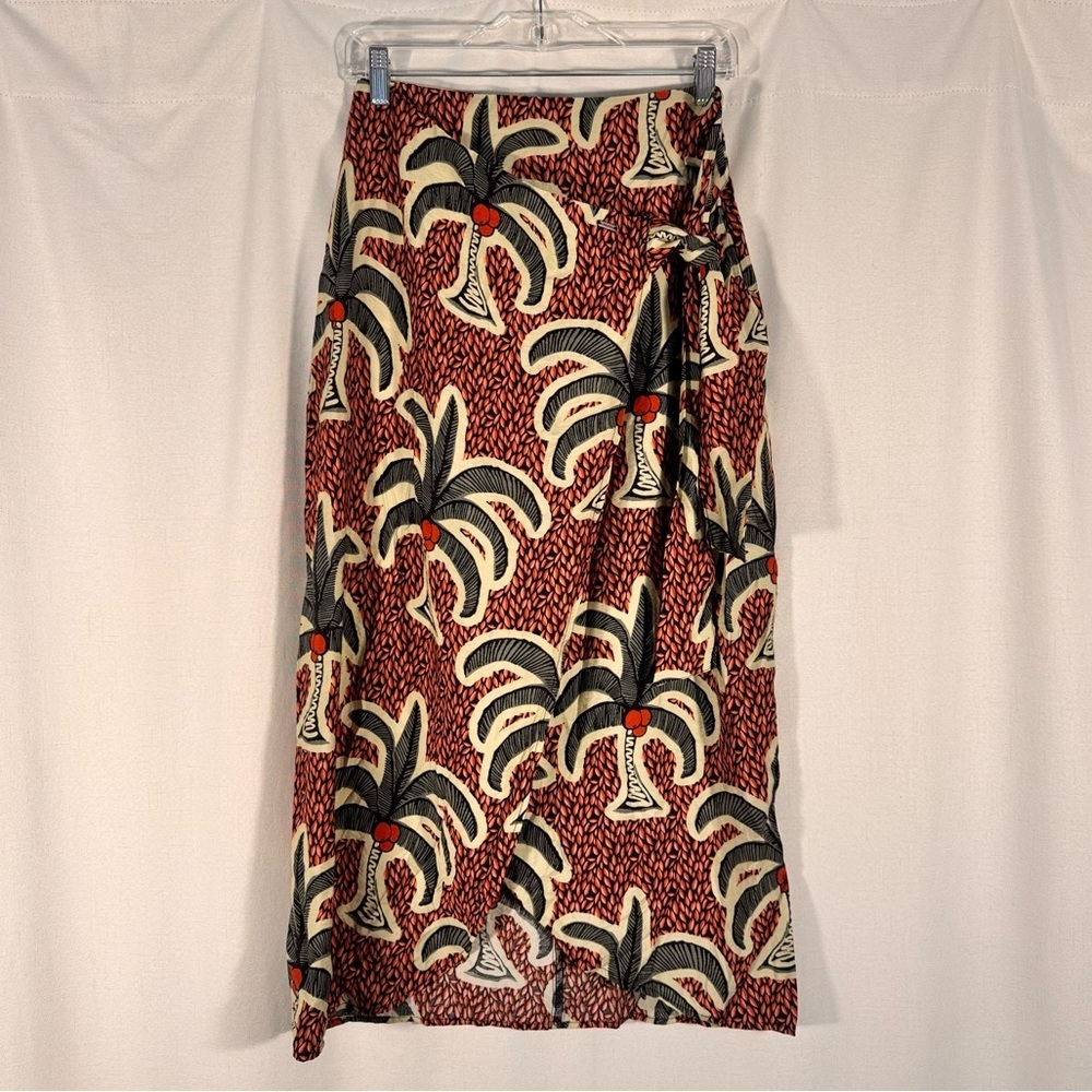 Vintage Creeks Tropical Palm Tree Print Wrap Midi Skirt